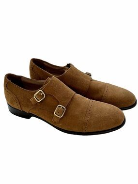 Banana Republic Double Monk Strap Tan Mens Size 8 Shoes Suede Oxfords Flats EUC